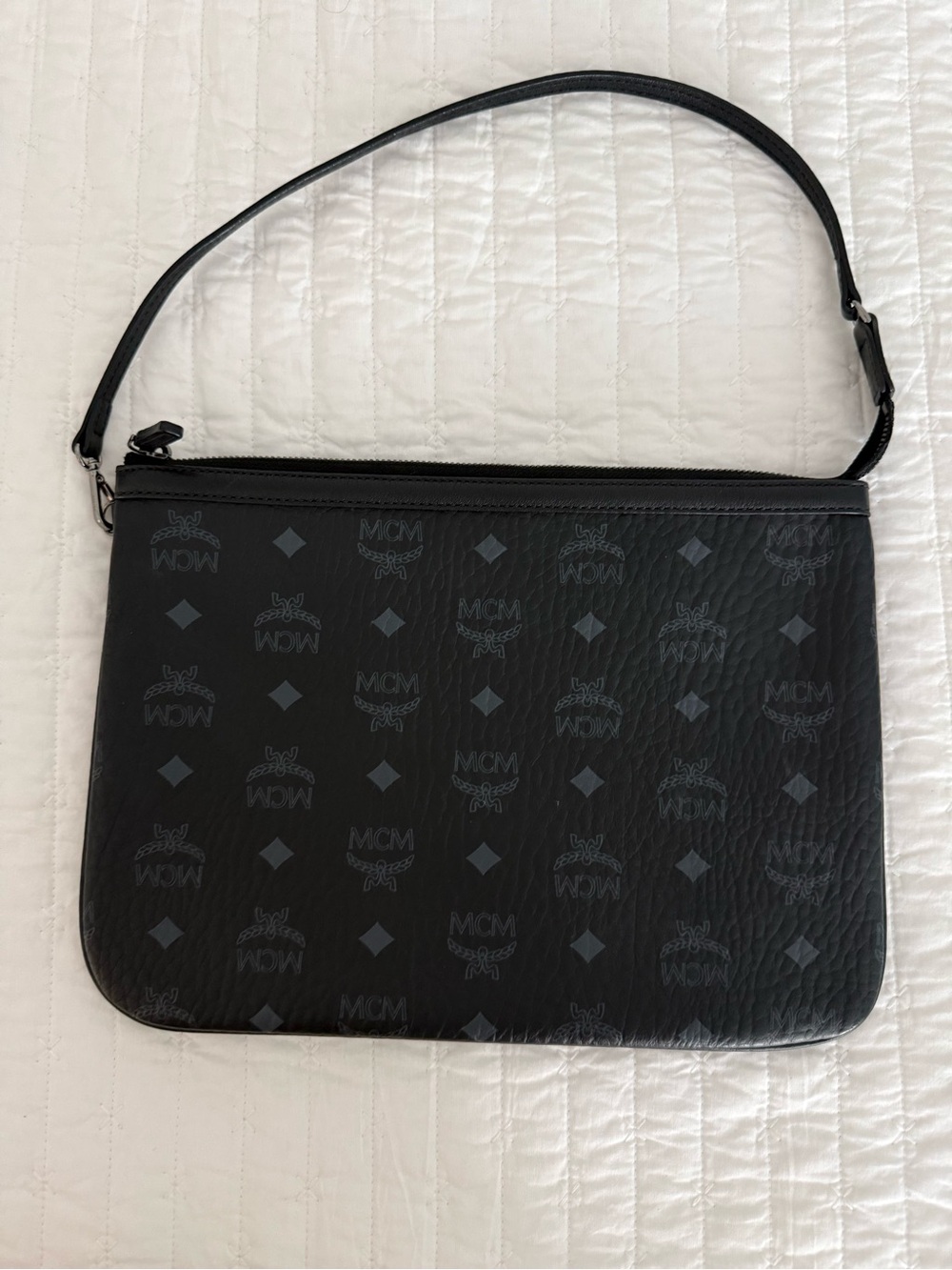 MCM Black Logo-Print Leather Shoulder Pouch
